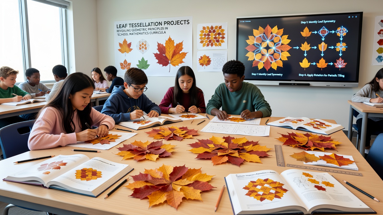 Close-up view of leaves tessellated into a hexagonal grid illustrating angle alignment and symmetry